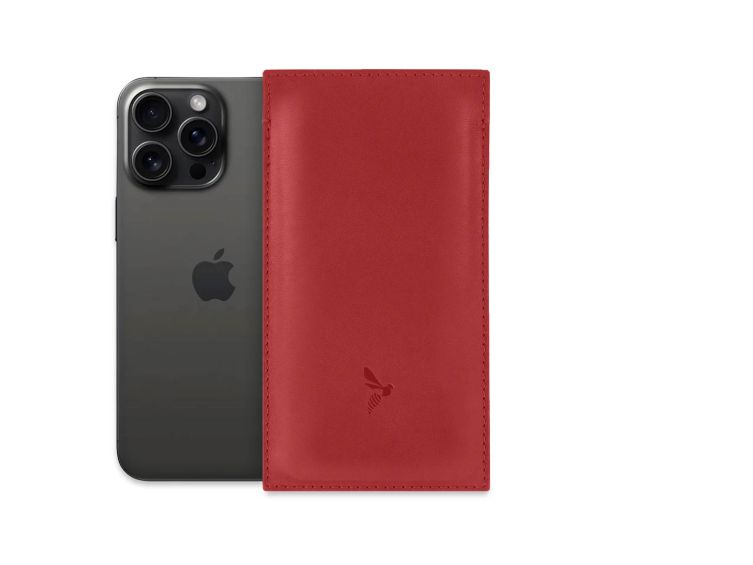 Pochette iPhone 14 Pro en cuir rouge - PM-049-01