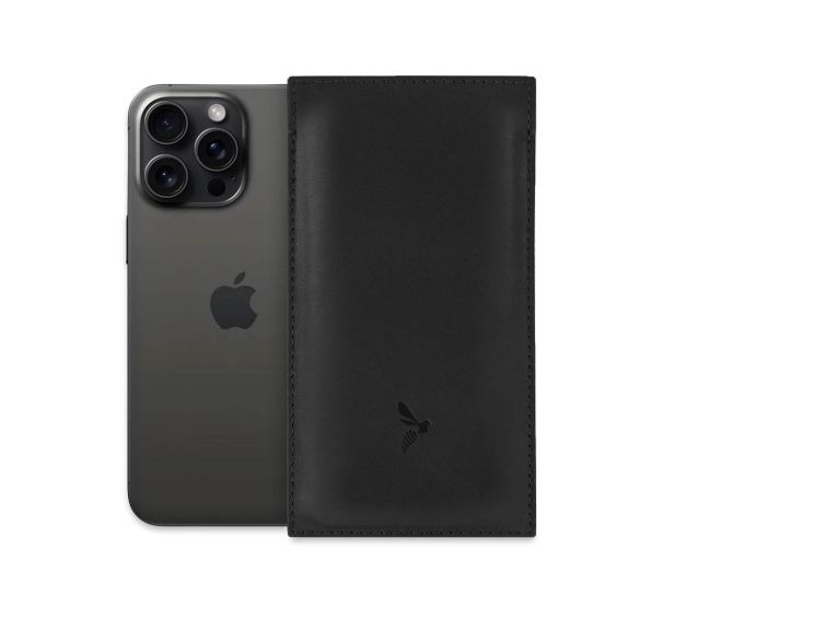 Pochette iPhone 16 Pro Max en cuir noir - PM-045-01