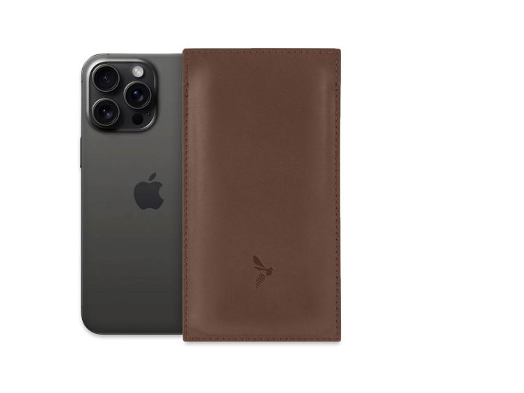 Pochette iPhone 16 Pro en cuir marron - PM-046-01
