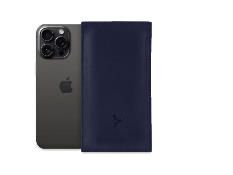Pochette iPhone 14 Pro en cuir bleu - PM-049-01