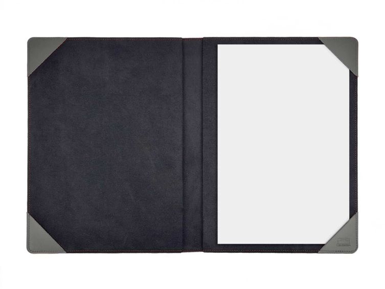 Porte signature A4 en cuir gris fer 