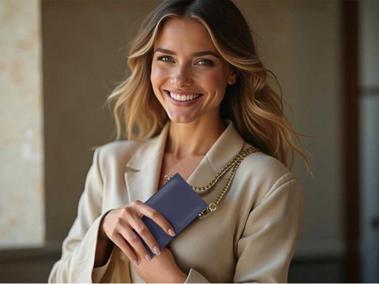 Pochette Galaxy S24+ en cuir bleu avec chainette - PM-054-02