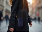 Pochette iPhone 16 Pro en cuir bleu avec chainette - PM-046-02