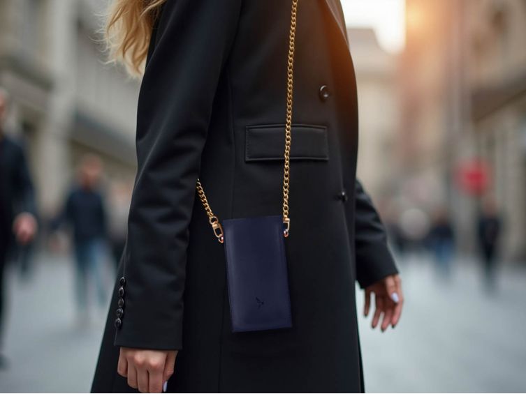 Pochette Honor Magic 6 Lite en cuir bleu avec chainette - PM-059-02