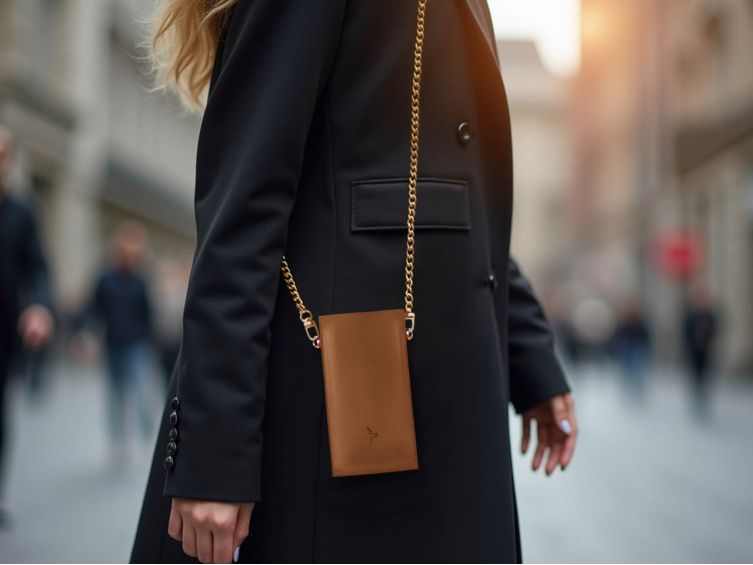 Pochette Honor Magic 6 Pro en cuir gold avec chainette - PM-058-02