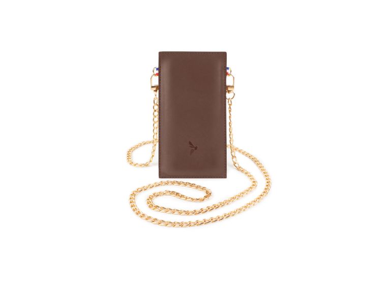 Pochette Galaxy S24+ en cuir marron avec chainette - PM-054-02