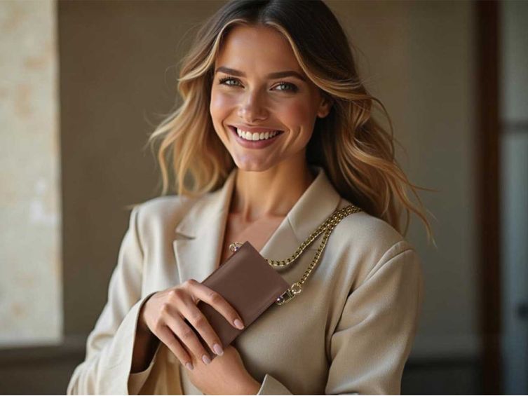 Pochette iPhone 15 Pro Max en cuir marron avec chainette - PM-047-02