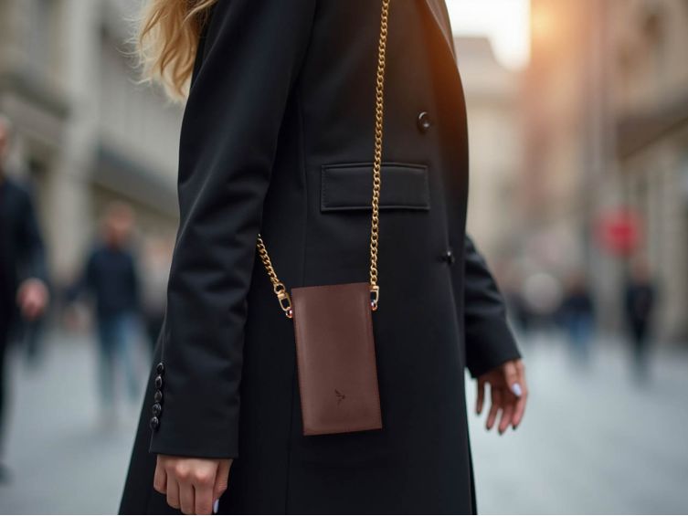 Pochette Galaxy A34 5G en cuir marron avec chainette - PM-057-02