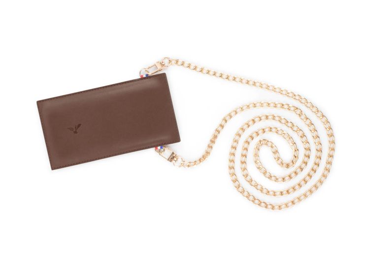 Pochette Galaxy S24 Ultra en cuir marron avec chainette - PM-053-02