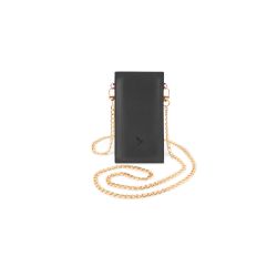 Pochette iPhone 16 Pro Max en cuir noir avec chainette - PM-045-02