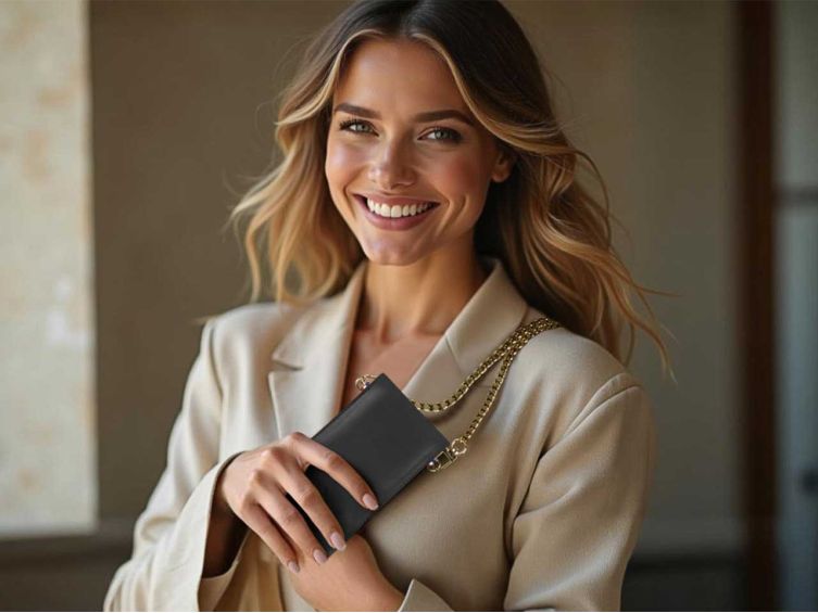 Pochette Galaxy S25 Ultra en cuir noir avec chainette - PM-052-02