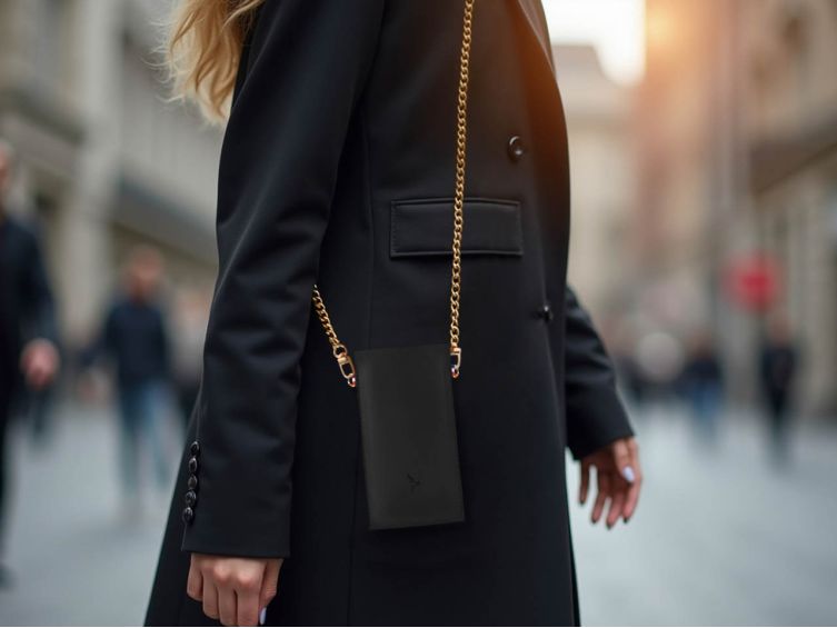 Pochette Galaxy S25 Ultra en cuir noir avec chainette - PM-052-02