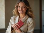 Pochette iPhone 14 Pro en cuir rouge avec chainette - PM-049-02