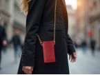 Pochette iPhone 15 Proen cuir rouge avec chainette - PM-048-02