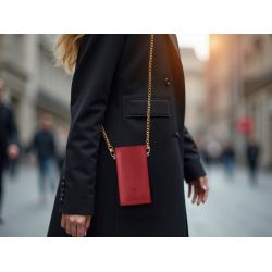 Pochette Honor Magic 6 Pro en cuir rouge avec chainette - PM-058-02
