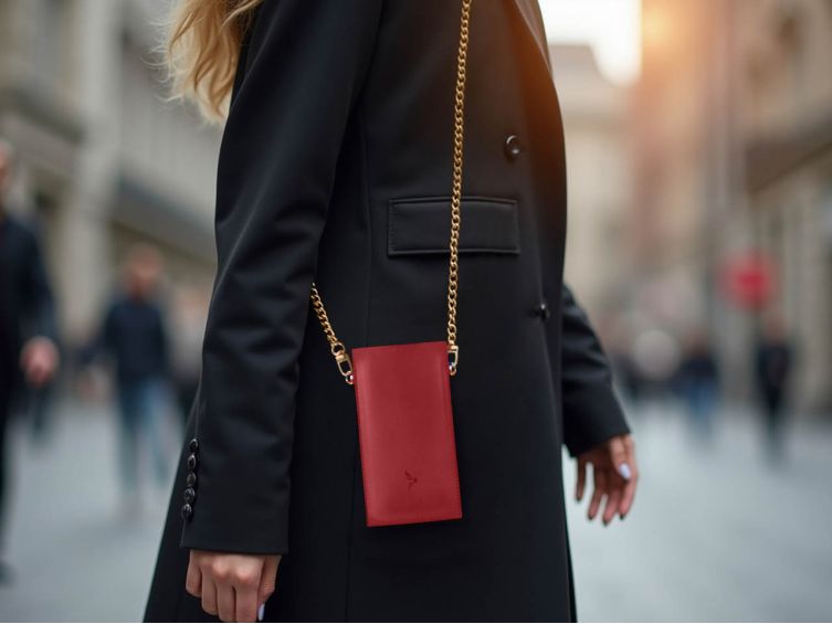 Pochette Honor Magic 6 Lite en cuir rouge avec chainette - PM-059-02