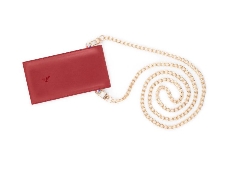 Pochette iPhone 15 Proen cuir rouge avec chainette - PM-048-02