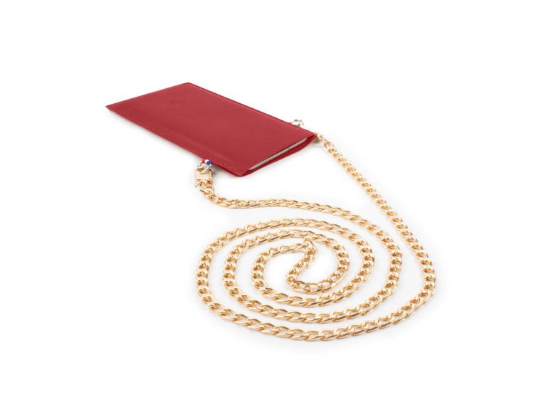Pochette iPhone 15 Proen cuir rouge avec chainette - PM-048-02