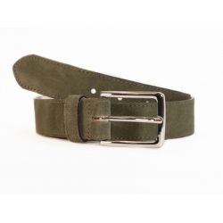 Ceinture cuir velours vert, boucle élégante acier poli - 2037
