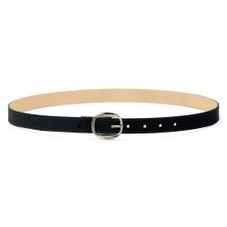 Fine ceinture cuir chic noir, boucle féminine, ovale, dorée - 25mm - 5113