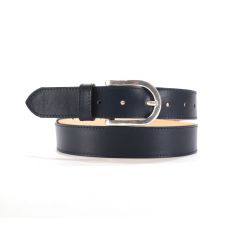 Ceinture cuir doublé bleu nuit, boucle rectangle acier poli 5029 