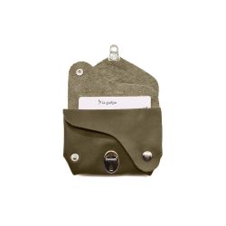 Porte-monnaie original en cuir vert kaki - 414