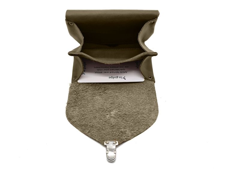 Porte-monnaie original en cuir vert kaki - 414