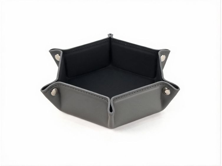 Vide poche hexagonal en cuir gris - VP504